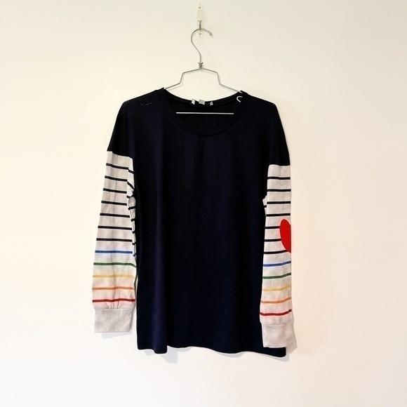 Luukse Navy Blue Stripe Heart Patched Sweater sz L - Picture 1 of 8